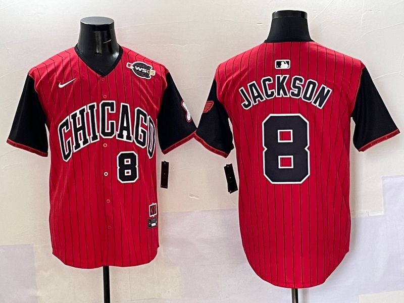 Men 2025 Chicago White Sox #8 Jackson Red Stripe Joint Name Nike MLB Jersey style 39->chicago white sox->MLB Jersey